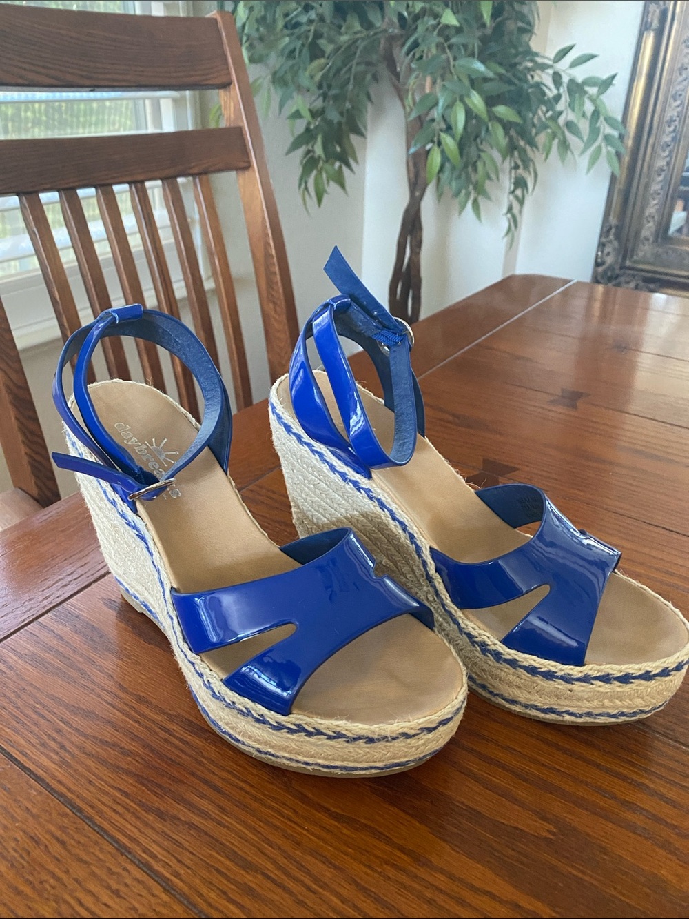 Patent Blue Espadrille Nina Daybreaks  Wedge Sandals with Ankle Strap 7.5M